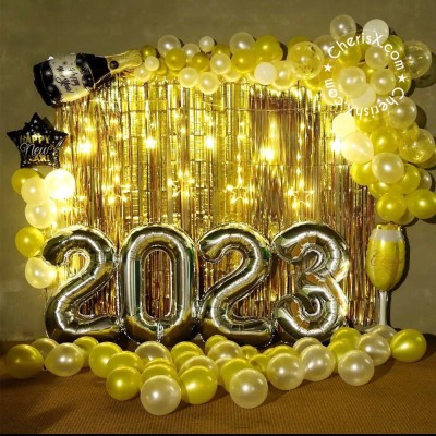 FrillX Solid White and Gold New Year Decoration Items 2023 - Pack of 46 Pcs Balloon(Multicolor, Pack of 46)