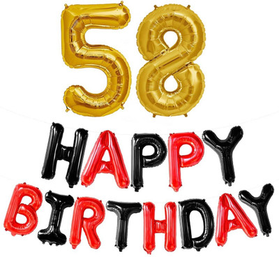 kinegic Solid 58th Birthday Decorations Combo – Happy Birthday and 58 Number Foil Balloon Set Letter Balloon(Black, Red, Pack of 15)