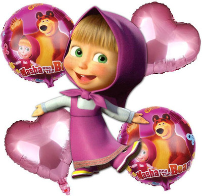 Choice Corner Printed Happy Birthday Masha Kids Birthday Theme Party Decoration Foil Balloons Balloon(Pink, Pack of 5)