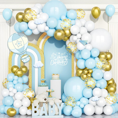 R G ACCESSORIES Solid Skyblue White Golden Balloons Garland Decoration Kit With Arch Pack Of 50 Balloon(Blue, White, Gold, Pack of 50)