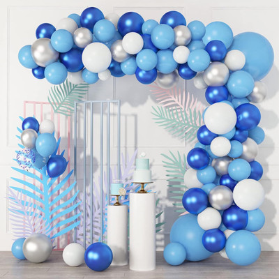 diyadecor Printed Decoration 62Pcs Blue White Silver Latex Ballons for Birthday Anniversary shower Balloon(Blue, Pack of 62)