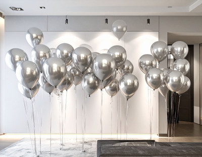 SKYWINS Solid Silver Metallic Balloons Pack of 100 | 12 Inch Latex Party Decoration Balloon(Silver, Pack of 100)