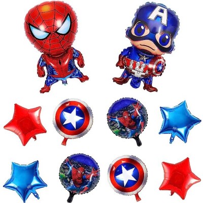 groovy dudz Solid Captain America Spider Man Super Hero Balloon(Red, Blue, Pack of 10)
