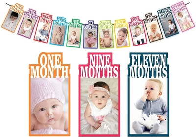 FLIPZONE Printed 1 to 12 Month Rainbow Baby and Couple Banner with Front Side Photo Space Balloon(Multicolor, Pack of 1)