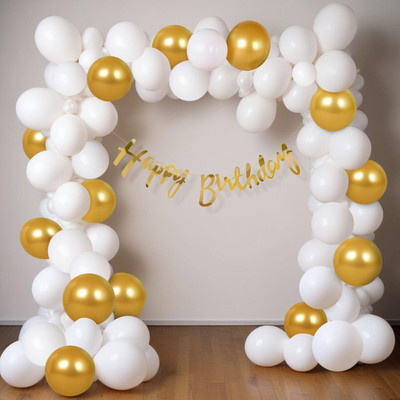 DD Enterprises Solid Rubber Balloons For Birthday Decoration For Birthday Birthday Decoration Items Balloon(White, Gold, Pack of 58)