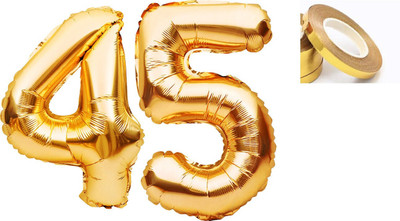 Tejal Trader Solid Solid Golden '45' number for Celebration (Gold, Pack of 3) Balloon(Gold, Pack of 4)