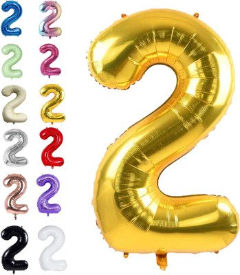 Party Bird Solid Birthday/ Decoration Foil Plain 2 Number 32 Helium Supported Balloon(Gold, Pack of 1)
