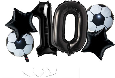 BashNSplash Solid 10TH Tenth ten Birthday Football Soccer Helium Quality Celebration Party balloon Balloon Bouquet(Black, White, Pack of 6)