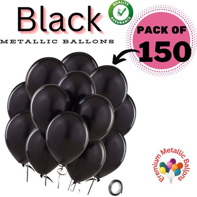 Bzore Solid Premium Metallic Black Balloons – 12 Inch, Pack of 150 Balloon(Black, Pack of 150)