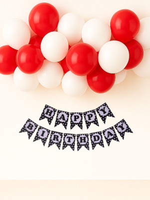 GIFTELLA Solid Black Polka Dot Happy Birthday Banner with Red and White Latex Balloon(Red, White, Black, Pack of 21)