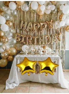 Crafty villa Solid Solid Golden and silver Happy Birthday Decoration Combo Kit pack of 50 Balloon(Gold, Silver, White, Pack of 50)