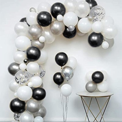 Indy Toys And Fashion Solid White Silver and Black Metallic Shiny Balloon & Silver Confetti Balloon(White, Silver, Black, Pack of 50)