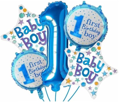 SKYWINS Printed Baby Boy 1st Birthday Decoration Set. Balloon(Blue, Pack of 5)