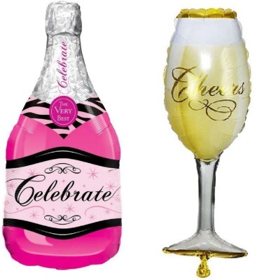 Agk Solid Celebrate Pink Bottle Foil and Cheer Glass Foil Balloons for Party Decoration Balloon(Pink, Gold, Pack of 2)