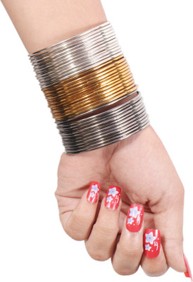 Balasundri Metal, Oxidised Silver Gold-plated Bangle Set(Pack of 36)