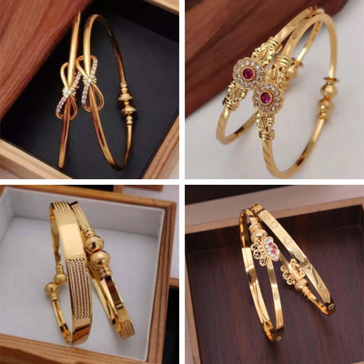 Parisal Brass Diamond Gold-plated Bangle Set(Pack of 4)