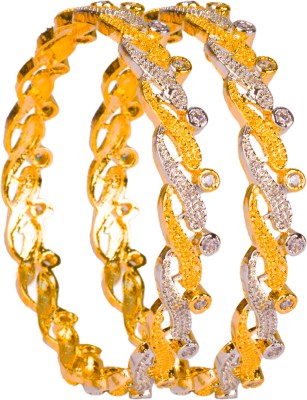 Zevarly Alloy Cubic Zirconia Gold-plated Bangle Set(Pack of 2)