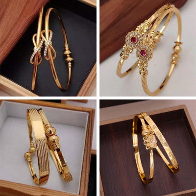 Divastri Brass Diamond Gold-plated Bangle Set(Pack of 4)