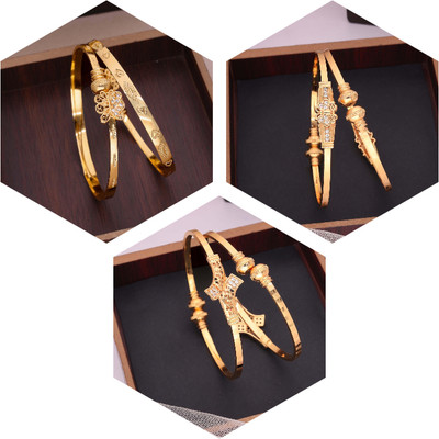 VEDDAA Brass Diamond Gold-plated Bangle Set(Pack of 3)
