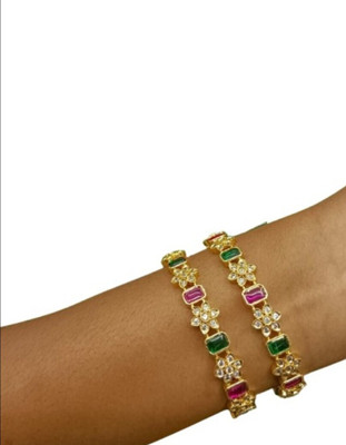 ZAMZAM Copper Emerald Gold-plated Bangle Set(Pack of 2)