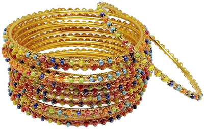 navjai Metal Beads, Cubic Zirconia, Crystal Gold-plated Bangle Set(Pack of 12)