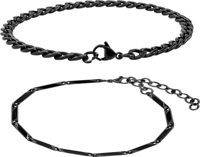 NAKABH Stainless Steel Black Silver Bracelet(Pack of 2)