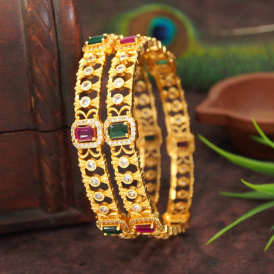 Ornadzn Brass Cubic Zirconia Gold-plated Bangle Set(Pack of 2)