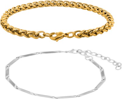 NAKABH Stainless Steel Gold-plated, Silver Bracelet(Pack of 2)