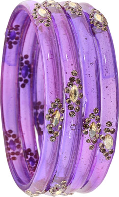ZULKA Glass Diamond, Zircon Bangle Set(Pack of 4)