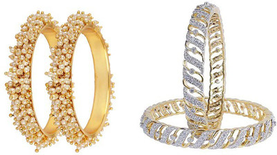 CHURA KING Brass, Alloy Cubic Zirconia Gold-plated Bangle Set(Pack of 4)