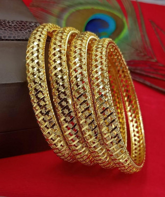 OrnaDzn Zevellery Brass Turquoise Gold-plated Bangle Set(Pack of 4)