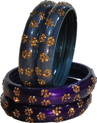 DYRetail Stone, Glass Crystal Gold-plated Bangle Set(Pack of 4)