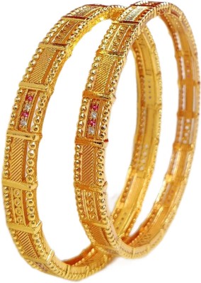 DH JEWELLS Brass Cubic Zirconia, Diamond Gold-plated Bangle Set(Pack of 2)