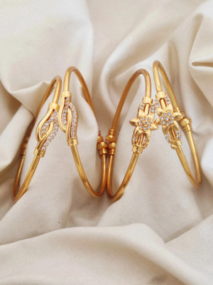 Ancient Brass Cubic Zirconia Brass Bangle Set(Pack of 2)