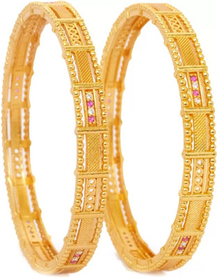 LEXMO Brass Diamond Gold-plated Bangle Set(Pack of 2)