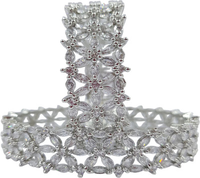 DAMODAR Brass Cubic Zirconia Sterling Silver Bangle Set(Pack of 2)