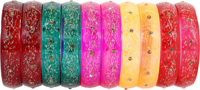 ZULKA Glass Zircon Bangle Set(Pack of 10)