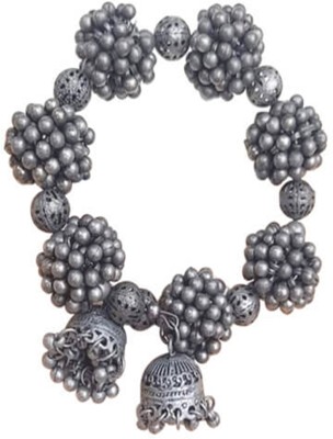 navjai Oxidised Silver Beads Silver Bracelet Set