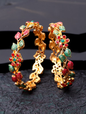 Shining Diva Alloy Crystal Gold-plated Bangle(Pack of 2)