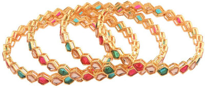 Efulgenz Alloy Crystal Gold-plated Bangle Set(Pack of 4)