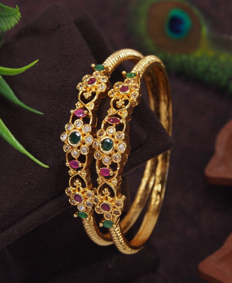 Atulya Brass Cubic Zirconia Gold-plated Bangle Set(Pack of 2)