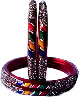 Karaavi Glass Crystal Enamel Bangle Set(Pack of 4)