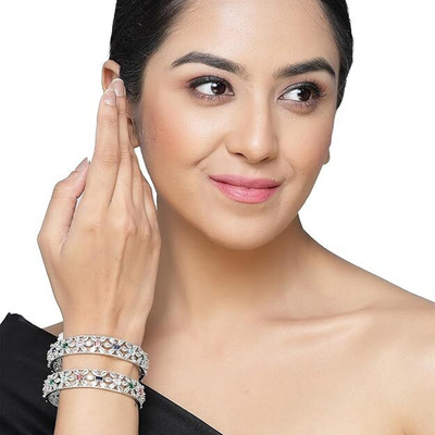 KALKA TRADERS Brass Diamond Silver Bangle Set(Pack of 2)