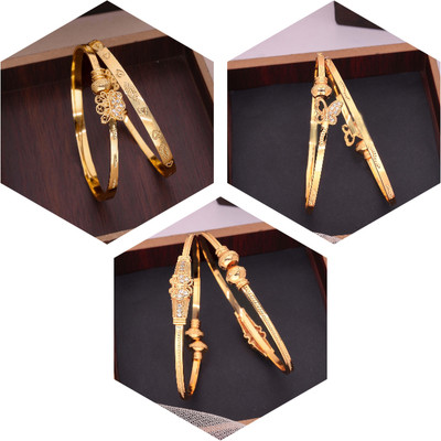 VEDDAA Brass Diamond Gold-plated Bangle Set(Pack of 3)