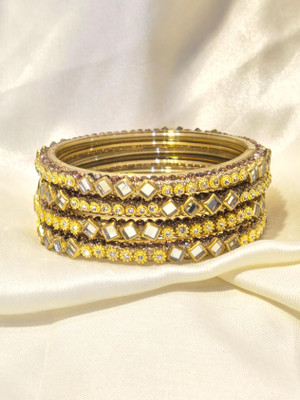 Shubh Suhag Glass Rhinestone Bangle Set(Pack of 4)