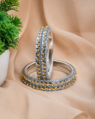 ShiyaShree Brass Pearl, Cubic Zirconia, Diamond, Crystal Gold-plated Bangle Set(Pack of 4)