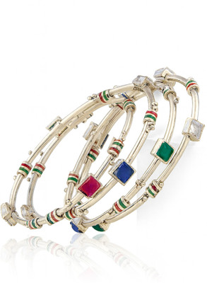 GC PREMIUM JEWELLERY Brass Silver Bangle Set(Pack of 4)