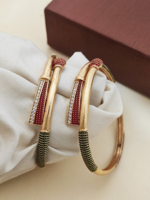 AK Brass Diamond Gold-plated Bangle Set(Pack of 2)
