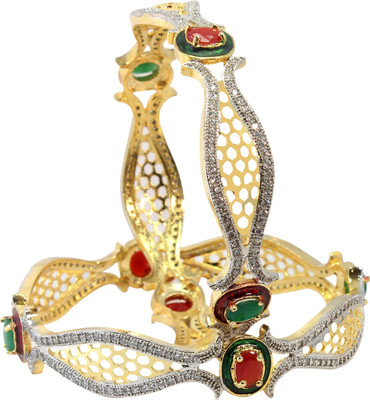 Shiv_Jewels Alloy Cubic Zirconia Gold-plated Bangle Set(Pack of 2)