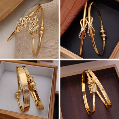 Divastri Brass Diamond Gold-plated Bangle Set(Pack of 4)